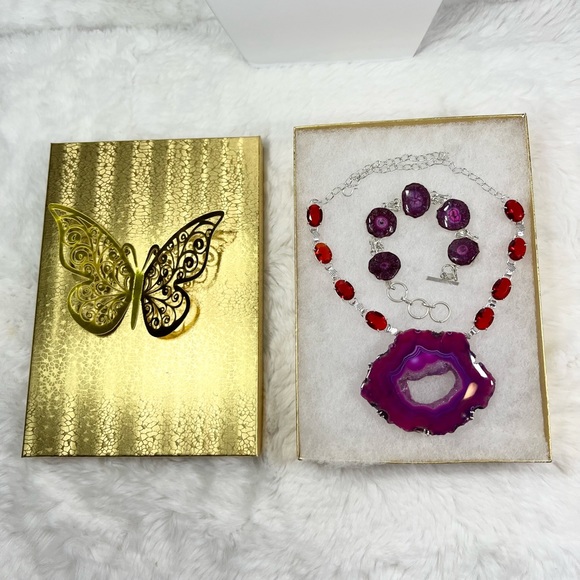 Pink Purple Solar Quartz Garnet Large Gemstone Necklace ONLY w/ Natural Cracking - Picture 4 of 11